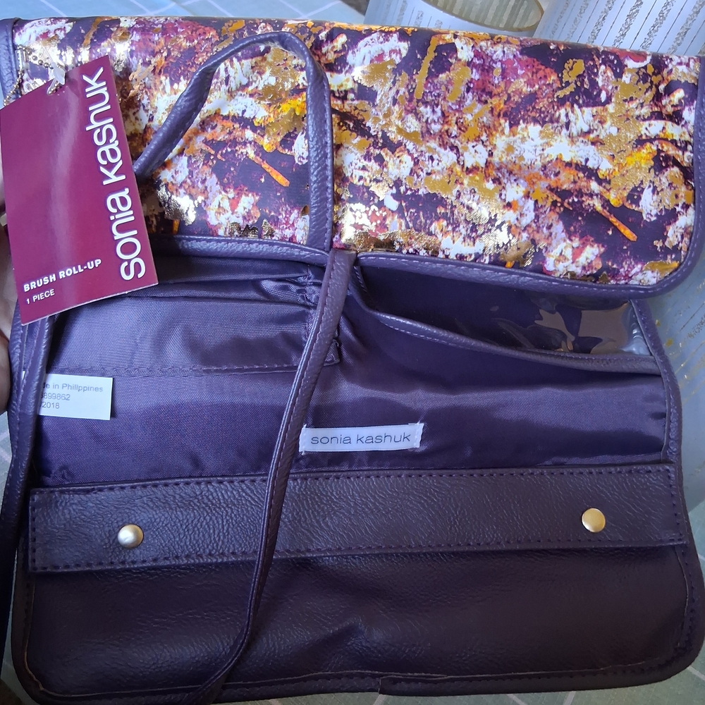 Bnwt Sonia Kashuk Artistic Purple and Gold Cosmetic Case Brush Roll Organizer - Picture 6 of 10